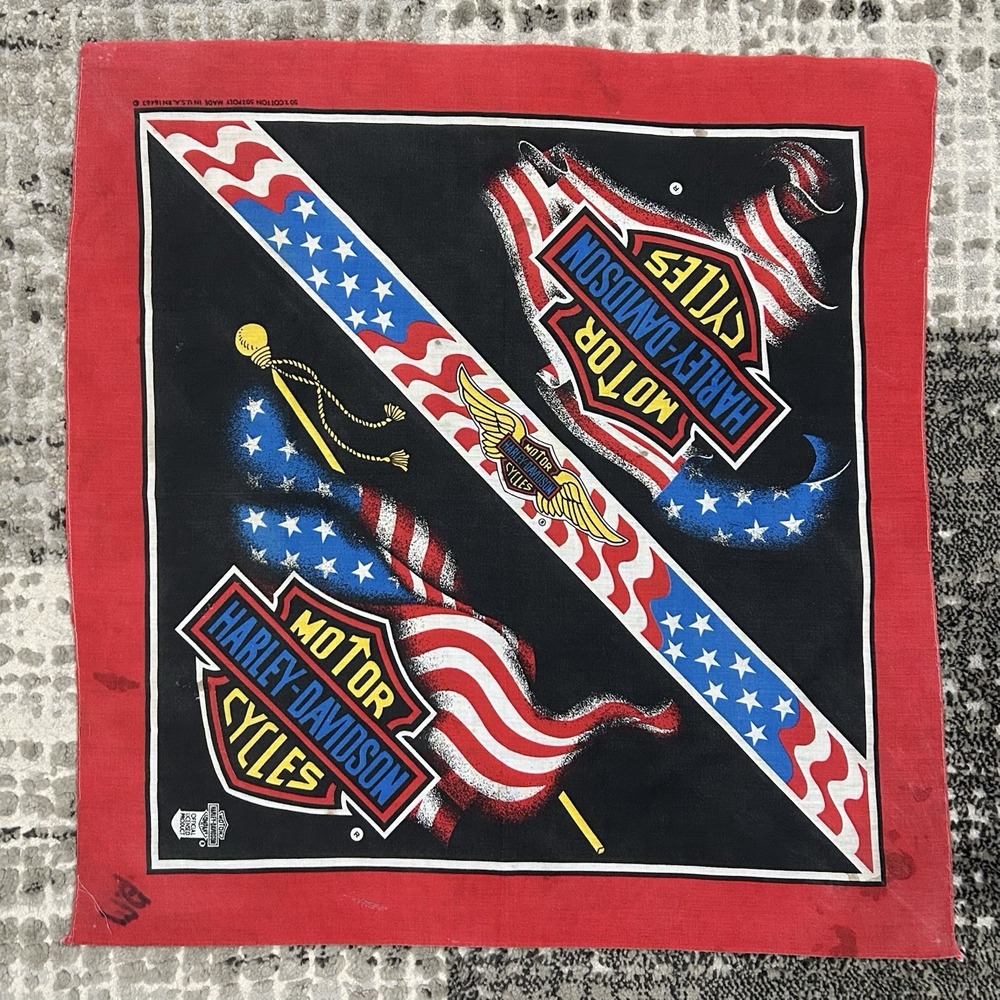 Vintage Harley Davidson Red-White-Blue Bandana USA Made Patriotic‎ Handkerchief